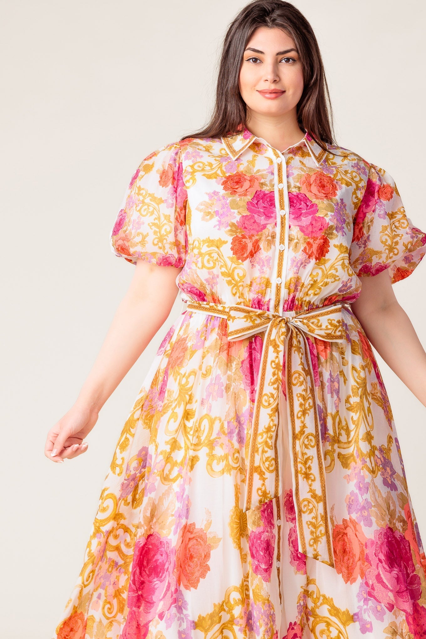 MAKING IT RIGHT IVORY FLORAL WOVEN MIDI DRESS Flying Tomato